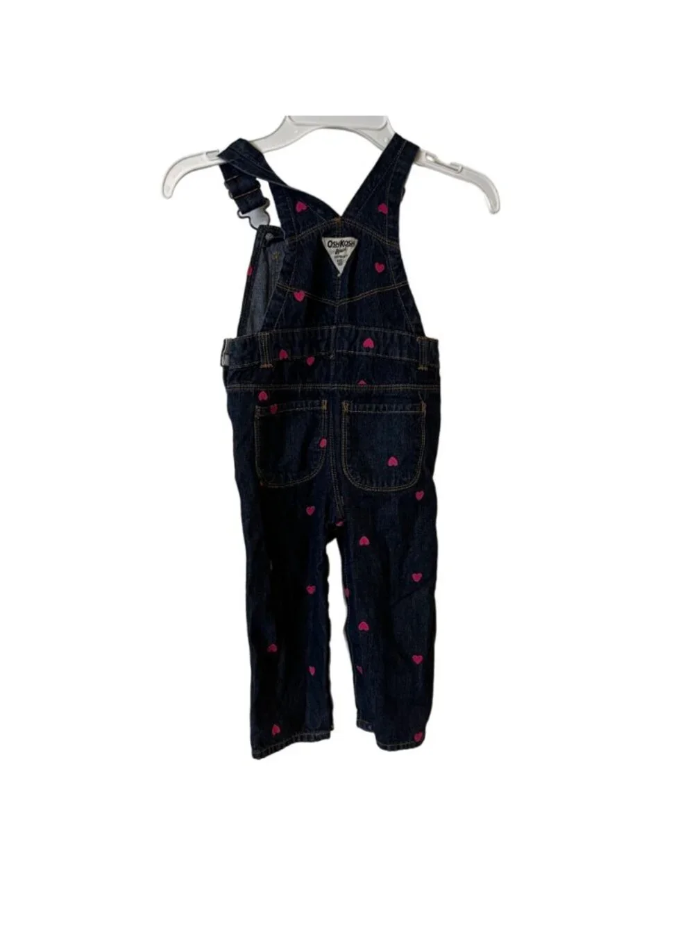 Girls Jean Overalls Toddler 24 Months Blue Denim Pink Hearts Oshkosh B'gosh Jean